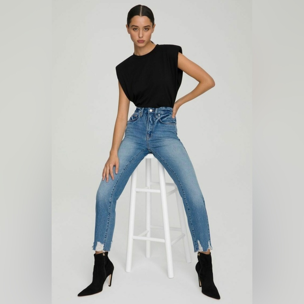NWT Good American Good Vintage Jagged Hem Jeans Size 6/28